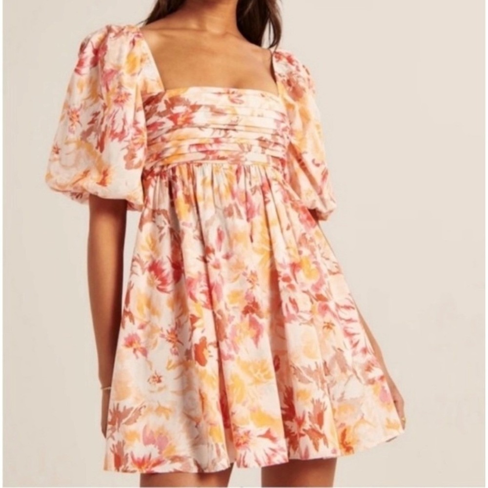 NWT Abercrombie Emerson Floral Puff Sleeve Mini Dress XS Petite Cottagecore